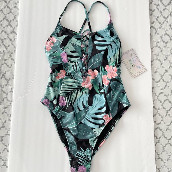 Floral Print One Piece Swimsuit - Picture 2 of 7